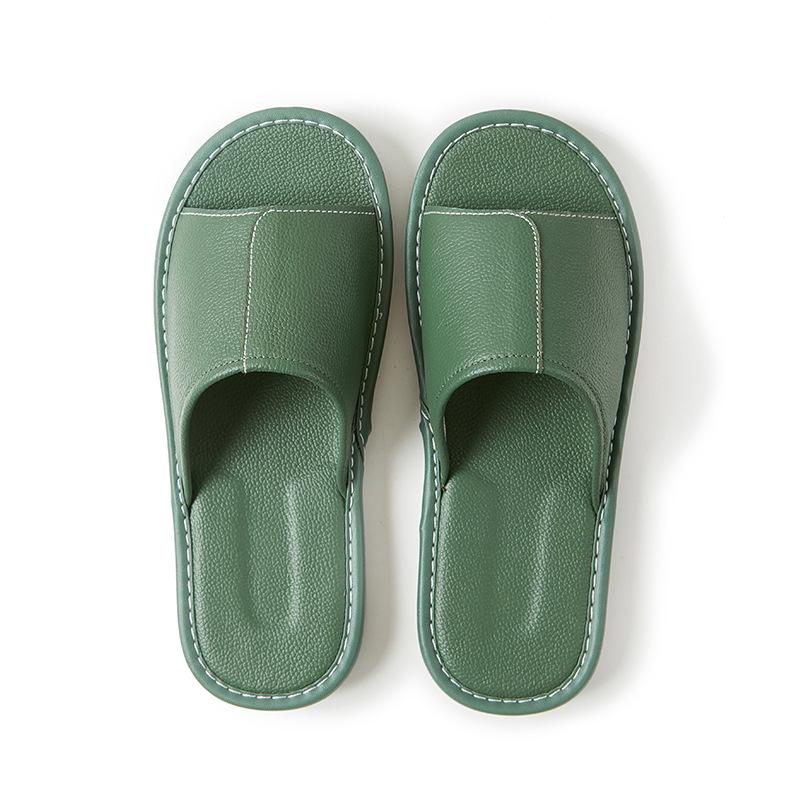 

Мужские большие тапочки из натуральной коровьей кожи — нескользящие, летние, удобные для дома, доступны большие размеры 35-36 темно-зеленого