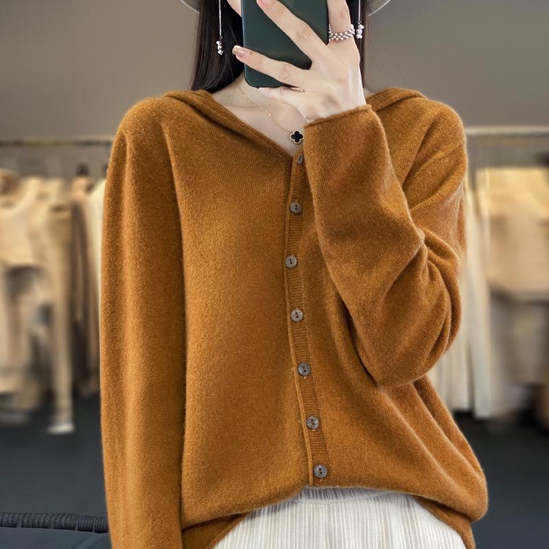 Australian Merino Wool Women's Seamless Hooded Cardigan Sweater