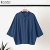 ZANZEA Women Summer Doll Collar Loose Casual 3/4 Sleeve Blouse