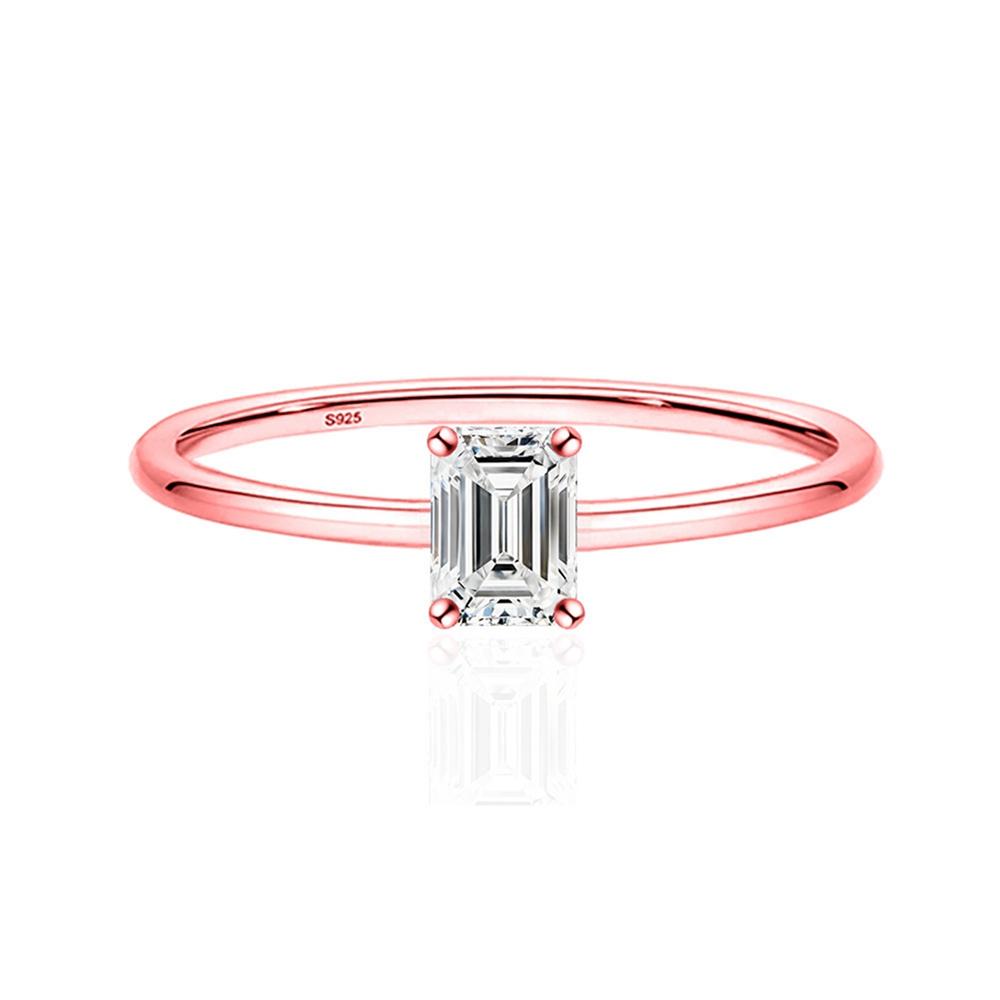 Vinregem 925 Sterling Silver 3EX VVS1 D Color Emerald Cut 4*6 MM 0.8CT Real Moissanite Diamonds Women Ring Wedding Party Fine Jewelry Gifts