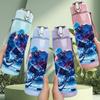 1PC Blue Magical Wolf Animal Print 750ml Color Plastic Sports Water Bottle Leakproof Flip Straw Lid Suitable for Sports Office Home Use