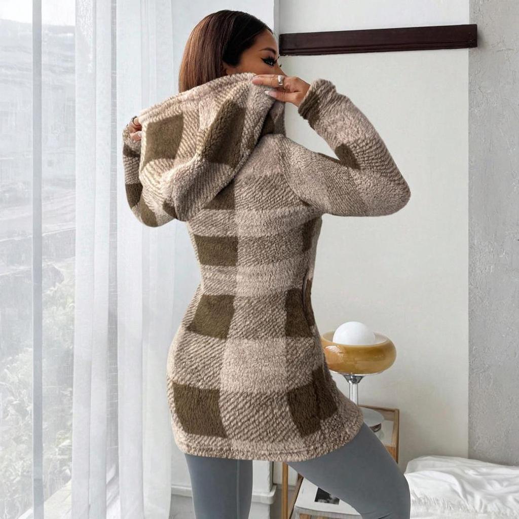 Women's Autumn/winter Lamb Cardigan Hooded Zipper Fleece Casual Coat