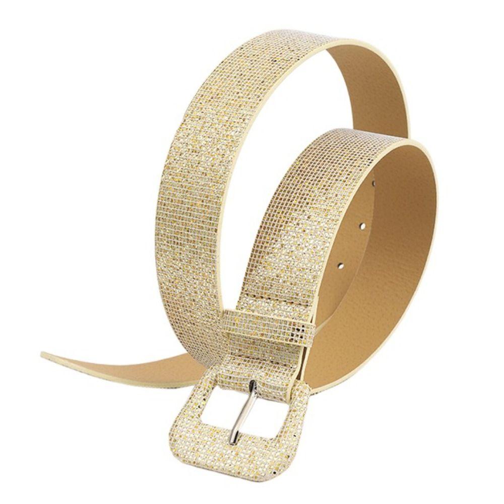 Wide Side Shiny Sequin Belt Metal Buckle Y2k Jeans Decoration Rhinestone Waist Belt  Ladies/Girls