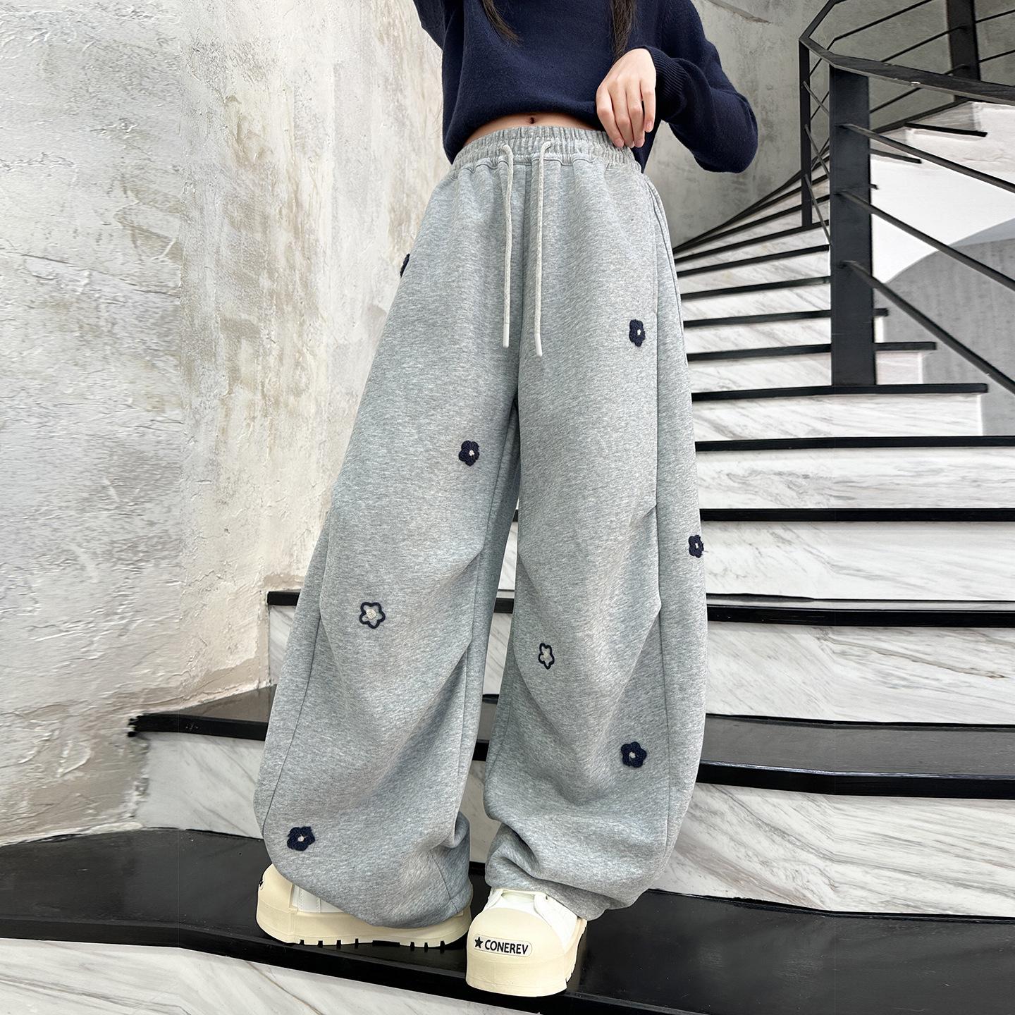 

Girls Autumn 2025 Stylish Embroidered Flower Sweatpants 160 cm