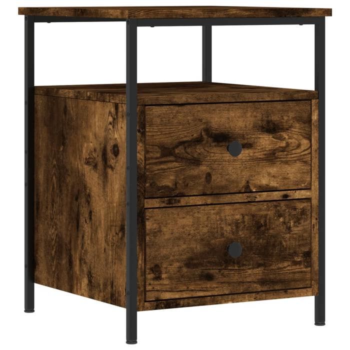 Table de chevet - Maison Exclusive - Chêne fumé - Bois d'ingénierie durable - Cadre en fer, grand rangement