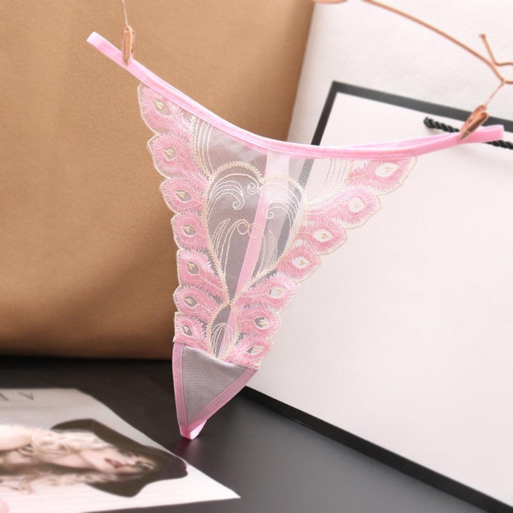 Cotton Crotch Lace Embroidered Panties Low Waist Transparent T-Pants Sexy Mesh Thongs  Gift