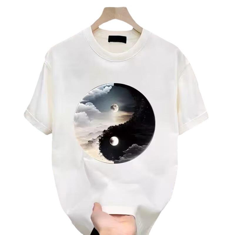 Heavy Trendy Brand Pure Cotton Printing Men'S Short-Sleeved T-Shirt Trendy Casual Round Neck T-Shirt