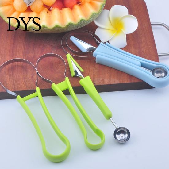 Edelstahl Obstlöffel Set 3-in-1 Baller Melonen Schnitzwerkzeuge Schäler Schneider Kerneentferner Eiscreme Küchenutensilien Dekoration