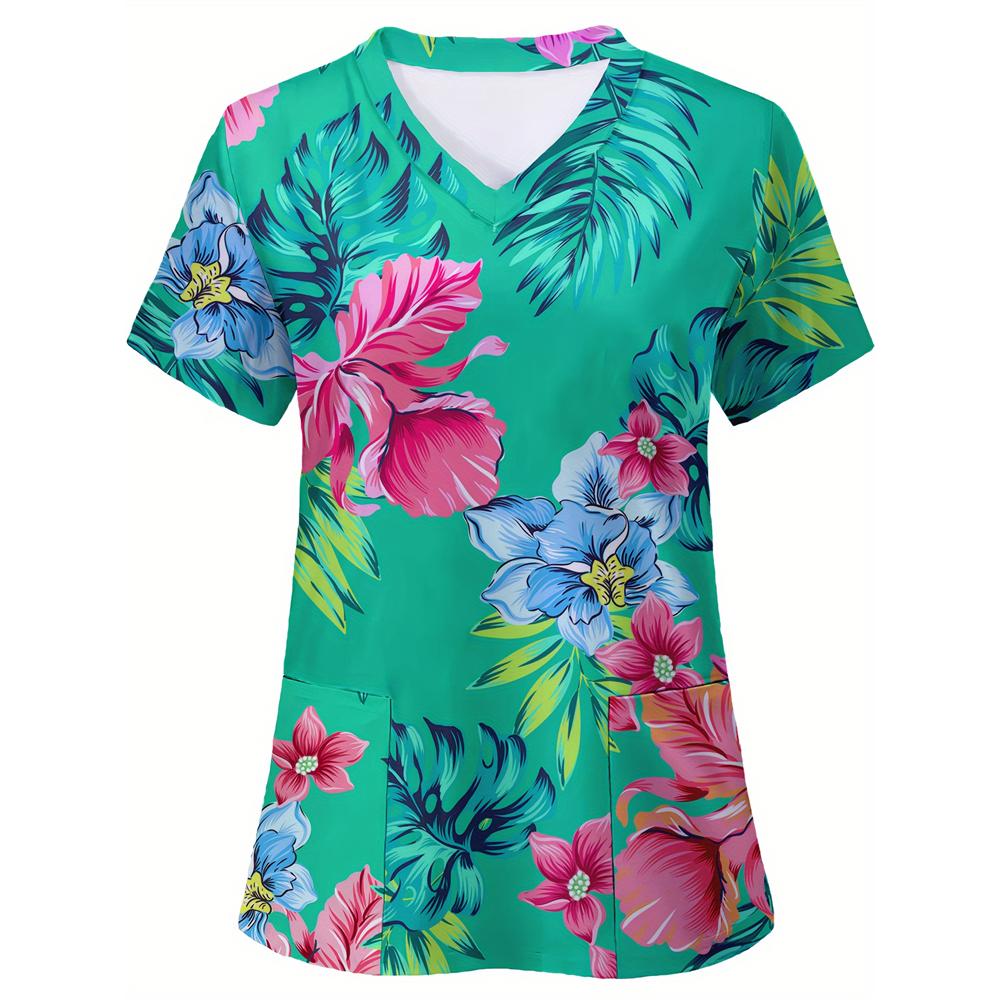 Nursing Uniforms for Women Simple Sunflower Pattern Clinical Uniforms Short-Sleeved V-Neck Fashion Prints Surgical Uniform 2025
