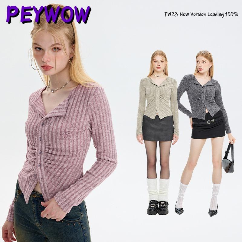 PEYWOW Women's Fashion Casual V-Neck Long Sleeve Blouses & Shirts