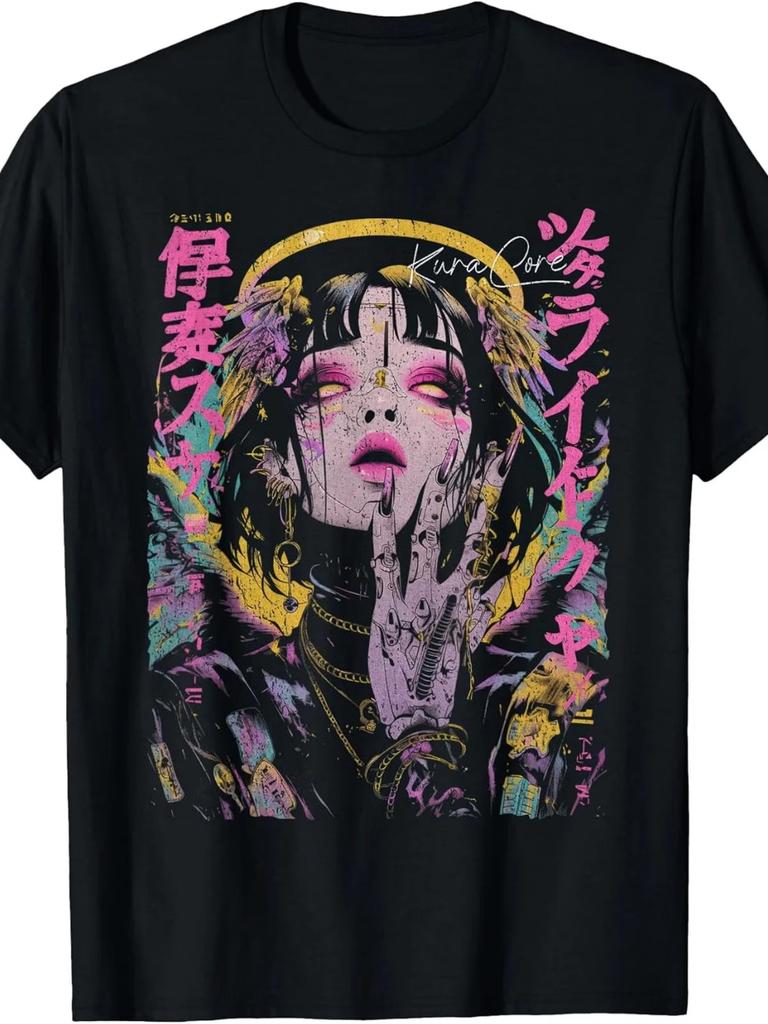 Japanese Streetwear Cyberpunk Angel Y2K Techwear Manga Anime T-Shirt.Jpg Same St