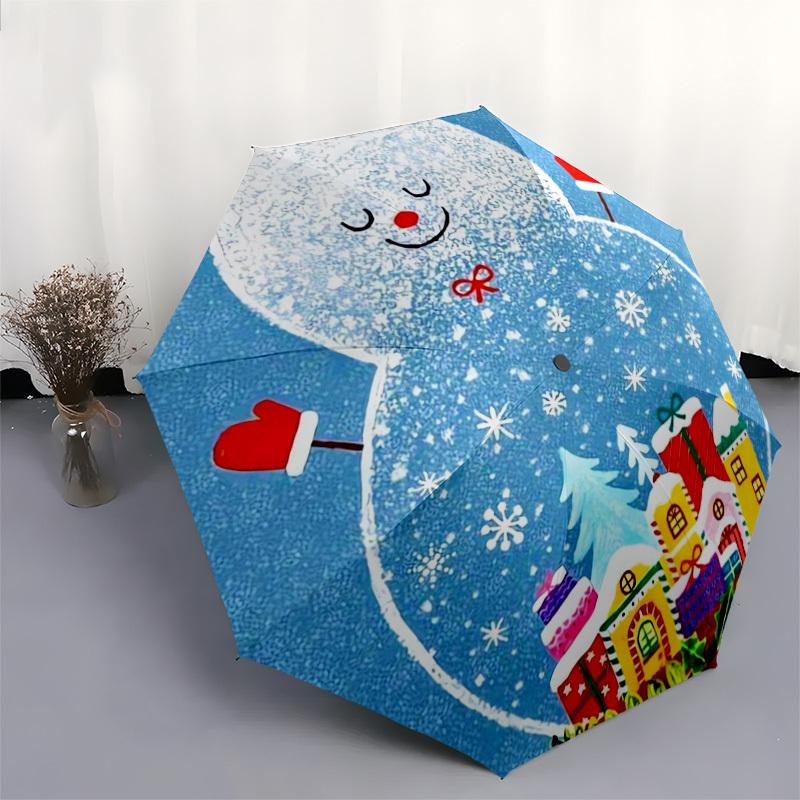 1pc Christmas Snowman Village Umbrella with Plastic Handle,Suitable for All Seasons Home Travel Outdoor UmbrellaDD315