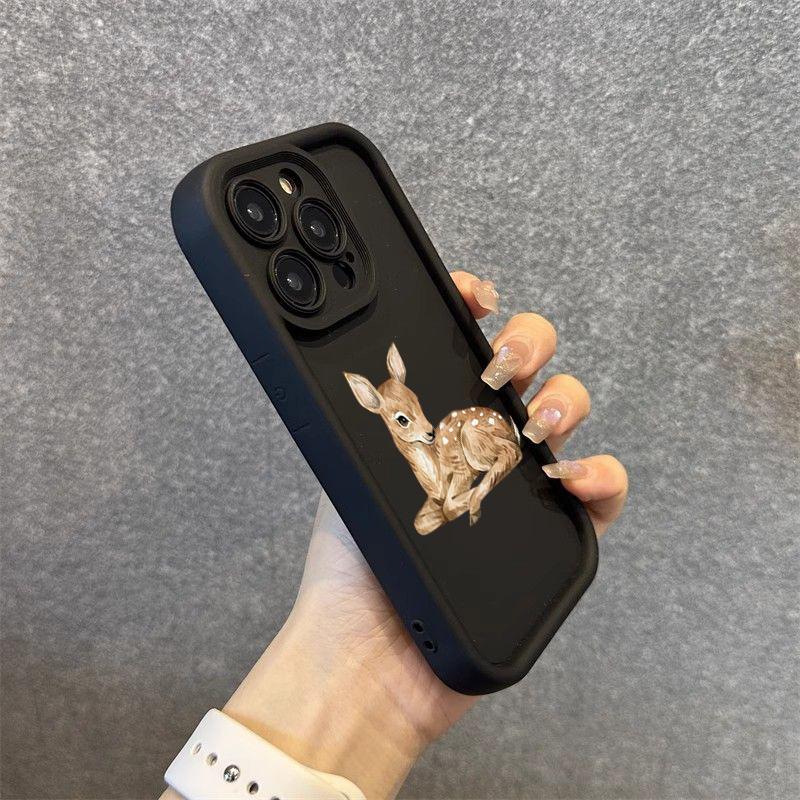 Cute Deer Pattern Silicone Soft Phone Case For iPhone 17 16 15 Pro Max 14 13 12 11 Pro 17 Air 16E XS X XR 7 8 15 Plus Cover