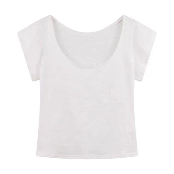 

Женская приталенная футболка с U-образным вырезом из бамбукового хлопка - Летний прозрачный стиль для миниатюрных горячих девушек XL белый