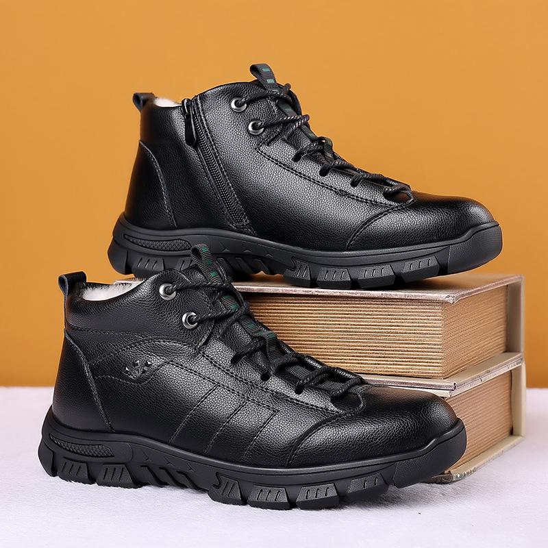 Men's 2023 Genuine Leather High Top Winter Snow Boots - Warm, Non-Slip, Casual.