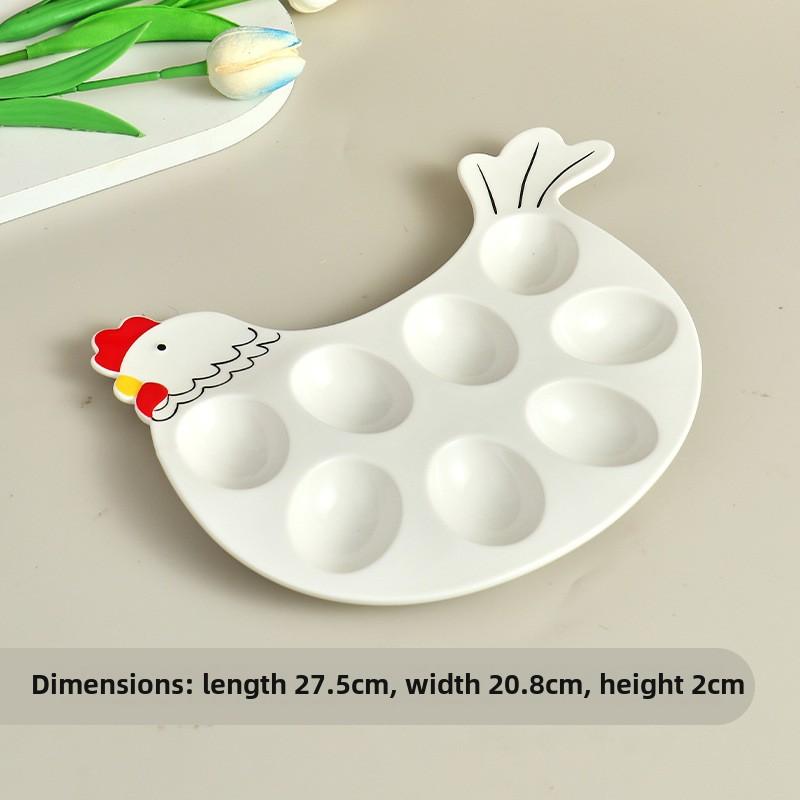 Ceramic Egg Tray with High Temperature Resistance, Household Cartoon Plate, Non-slip Bottom, Simplicity Kitchen Tableware