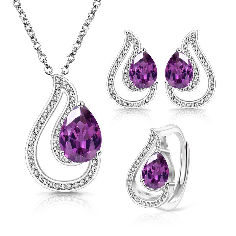 European and American Jewelry Colorful Treasures Banquet Women's Necklace, Earrings Ring Set Accessories