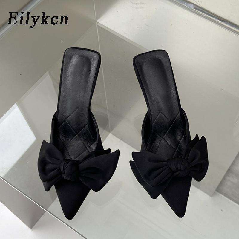 Fashion Eilyken Autumn Big Butterfly-knot Women Slippers Sandals Shallow Pointed Toe Mules Stripper High Heel Pumps Ladies Shoes