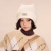 New cute cat ear wool hat women's autumn and winter warm versatile face small sticker knitted ear hat