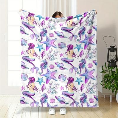 Mermaid Sea Creature Blanket Bedroom Blanket for Livingroom Couch Lunch Break Soft Throw for Friend's Festival Gift