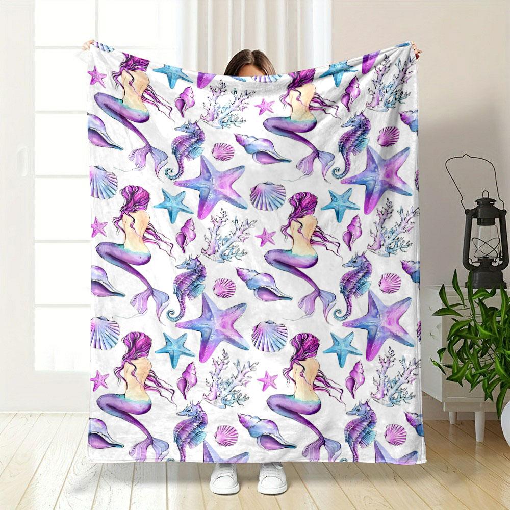 Mermaid Sea Creature Blanket Bedroom Blanket for Livingroom Couch Lunch Break Soft Throw for Friend's Festival Gift
