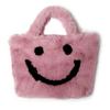 [Smiley X 2] Women's Fur Tote BagShoulder Bag with Smiley Smiley Design, Fluffy, 2-Way Bag, Mother's Bag, Stylish, Cute, FallWinter Fluffy Bag (Pink)