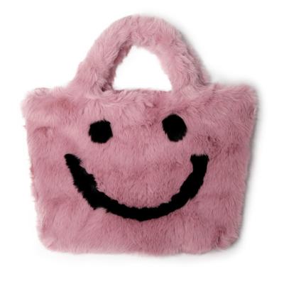 [Smiley X 2] Women's Fur Tote BagShoulder Bag with Smiley Smiley Design, Fluffy, 2-Way Bag, Mother's Bag, Stylish, Cute, FallWinter Fluffy Bag (Pink)
