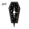 Boho Wall Mounted Rack Halloween Gothic Wooden Hook with Moon Star Skeleton Patterns, Decorative Retro Key Hanger for Entryway Hallway Living