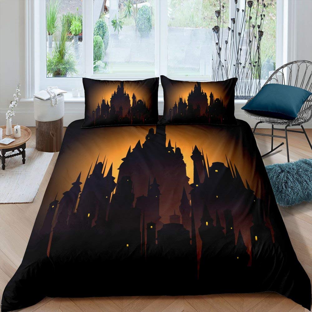 

Cute Pink Castle Bedding Set 3pcs for Girls Cartoon Priness Castle Comforter Cover Christmas Theme Microfiber Duvet Cover Set US Queen(228x228cm)