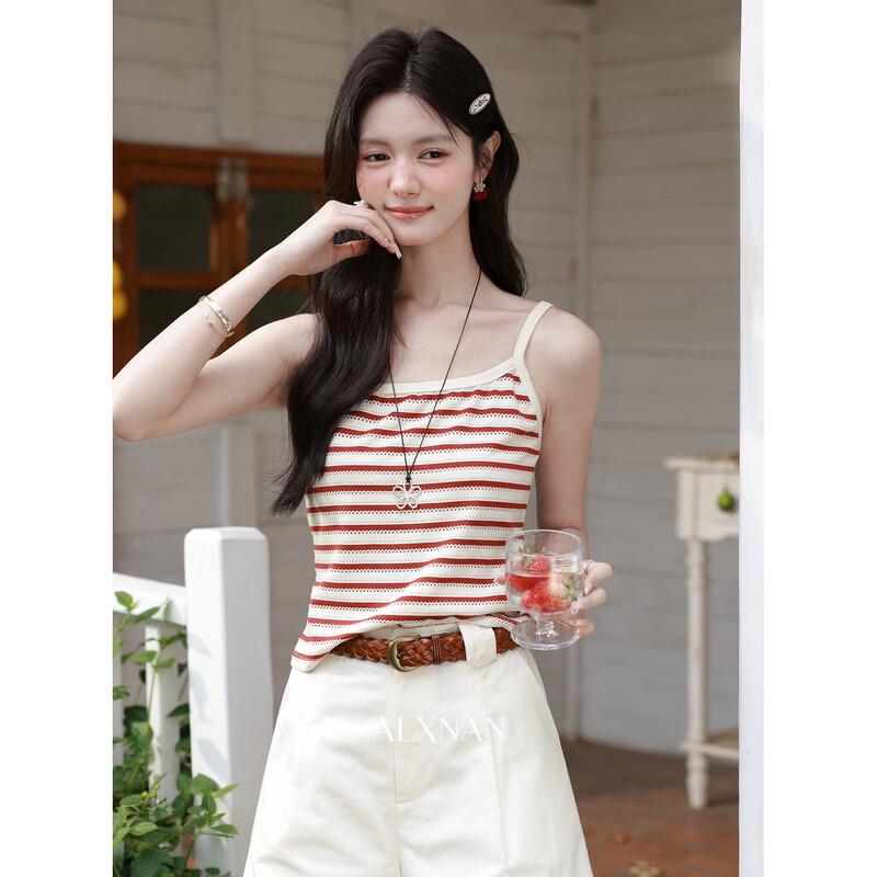 French Vintage Striped Camisole Tank Top M