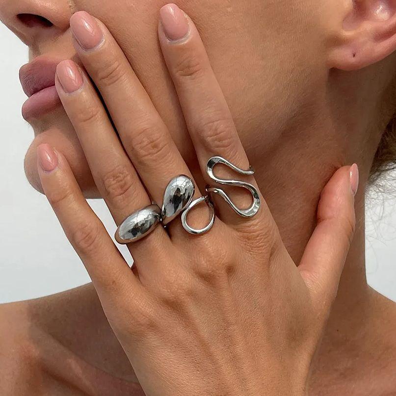 DIEZI Vintage Irregular Water Drop Metal Rings For Women Men Fashion Punk Hip Hop Gold Silver Color Knuckle Joint Ring Set