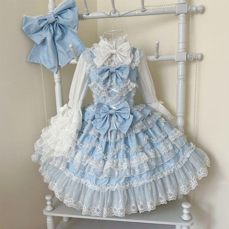 Victorian Sweet Lolita Jsk Dress Women Kawaii Cute Lace Ruffles Flower Wedding Bow Dress Japanese Vintage Elegant Princess Dress
