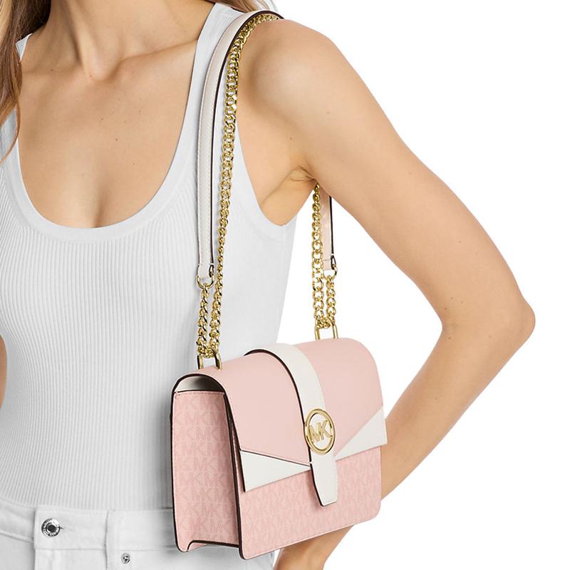 MICHAEL KORS Greenwich Metal Logo Accessories Chain Shoulder Strap Coated Canvas Shoulder Bag Small Women's Pink Blush