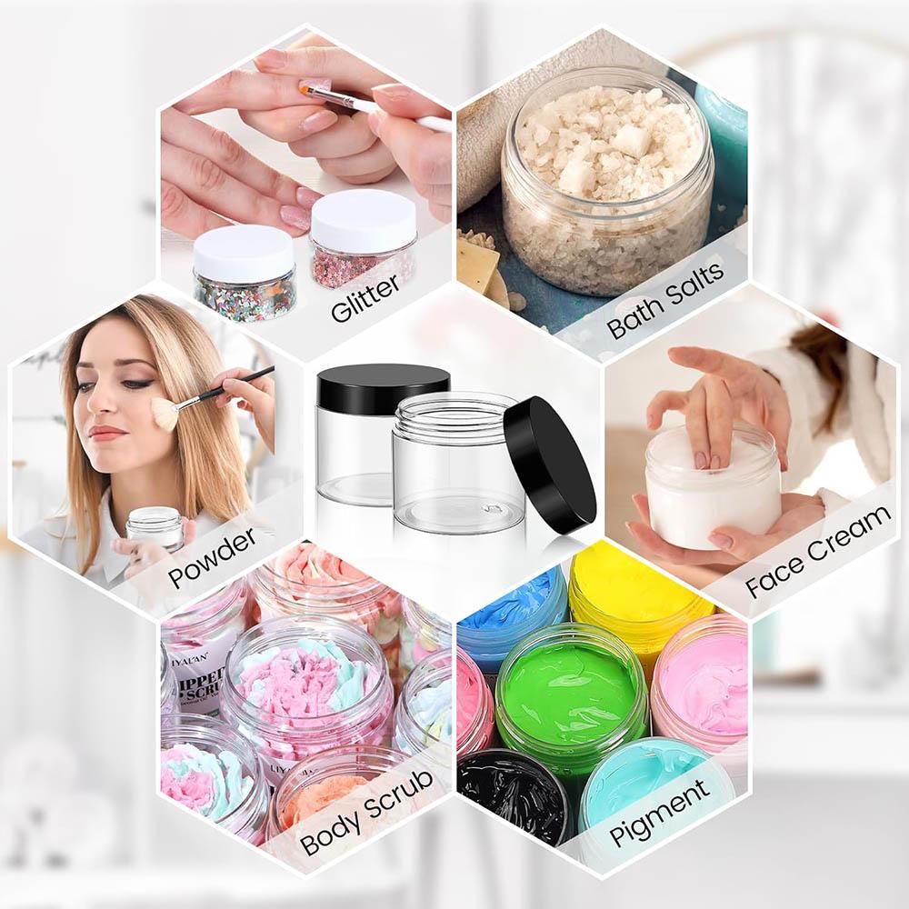 6 Oz Empty Plastic Jars with Lids & Labels, BPA Free Round Clear Containers for Lotion, Cream, Body Butter, Makeup & Travel