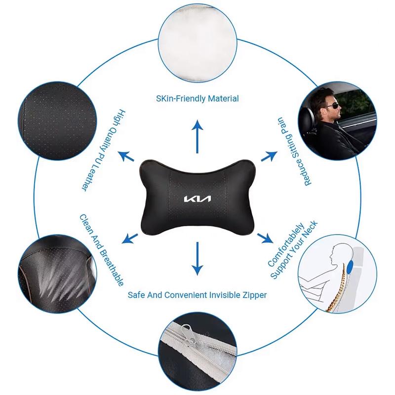 1Pcs Car Seat Headrest Auto Logo Neck Pillow For Kia Morning Picanto Rio XCeed Soul Cerato Venga b54 Cadenza K9 Seltos Telluride Nir