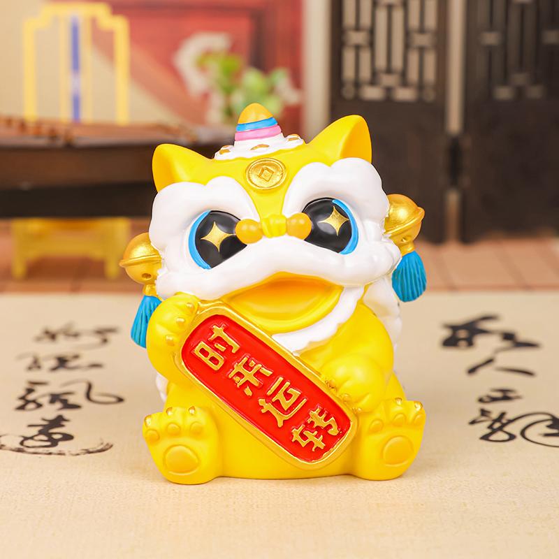 Cute Mini Fortune Dance Lions Figurine Blessing  Year Dance Lions Statue Chinese Style Lucky Small Ornament