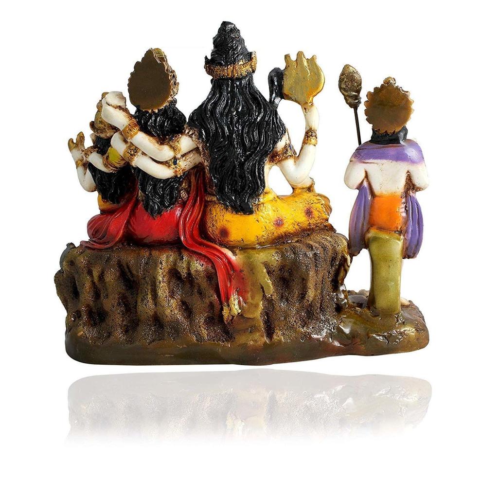 Hand Carved God Shiva Family Resin Statue Idol Sculpture Multicolor | Height 7 Inch/Religious Puja Item-Showpiece