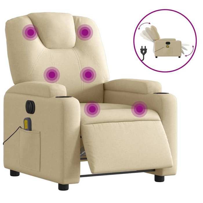 VidaXL Electric Massage Recliner Cream Fabric 3204365