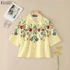 Women Casual Turn Down Collar Floral Print Loose Half Sleeve Blouse