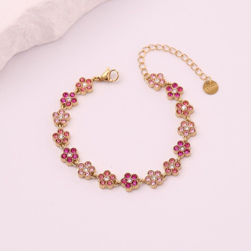 Gold Plated Crystal Flower Bracelet Adjustable Stainless Steel Bracelet Gift Giving