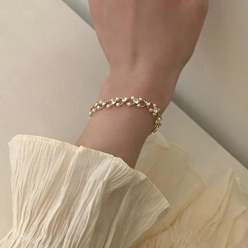 Trend beads women s neck chain kpop pearl choker necklace gold color goth choker Zircon pendant necklaces 2024 collar for girl
