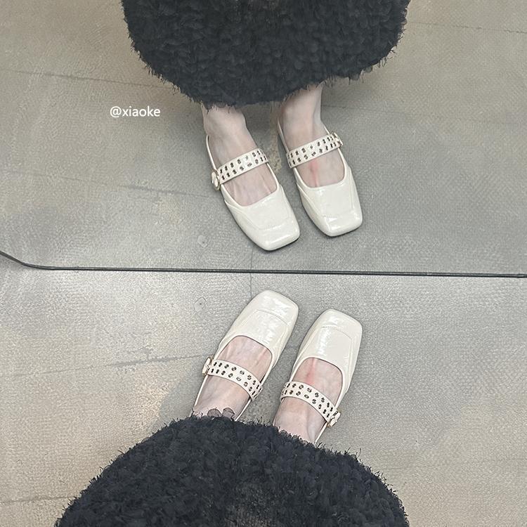 XINZHOU inner height increase square head Mary Jane shoes women's new 2025 bag head flat bottom half slippers outer wear cool slippers