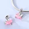 New Original Copper Charm Beads Pink Little Flying Pig Beads For Bracelet Pendant Diy Fine Women Girls Jewelry Gift