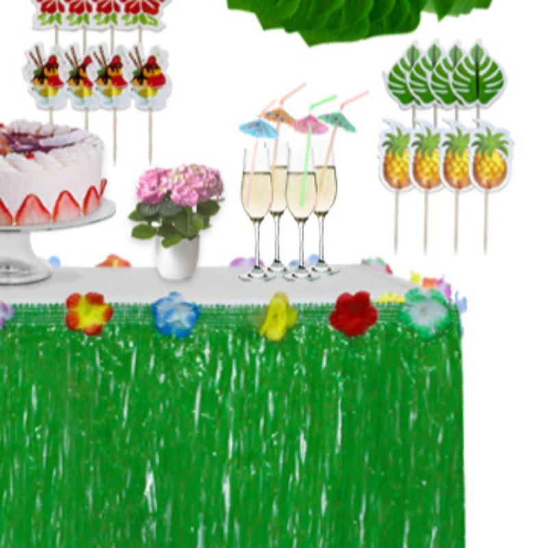 156PCS Table Skirt Package Hawaii Tassel Table Surround Simulation Turtle Back Leaf Festival Party Atmosphere Table Decoration
