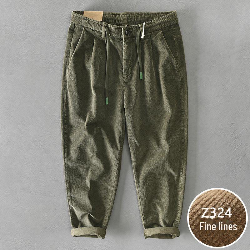 Men's Loose Corduroy Pants: Autumn/Winter Thick, Washed, Slightly Elastic, Wide-Leg, Japanese Retro Style.
