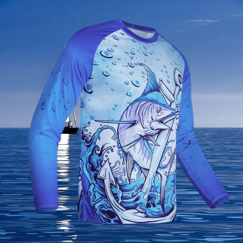 

Летняя мужская спортивная футболка с длинным рукавом для рыбалки на открытом воздухе, повседневная футболка с круглым вырезом и солнцезащитным кремом для бега, топ 4XL