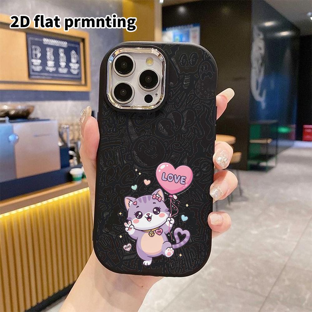 Phone case: 2D flat design suitable for iPhone 18 17 16 15 14 13 Pro protective case, couple style, purple cat, Christmas and Halloween gift