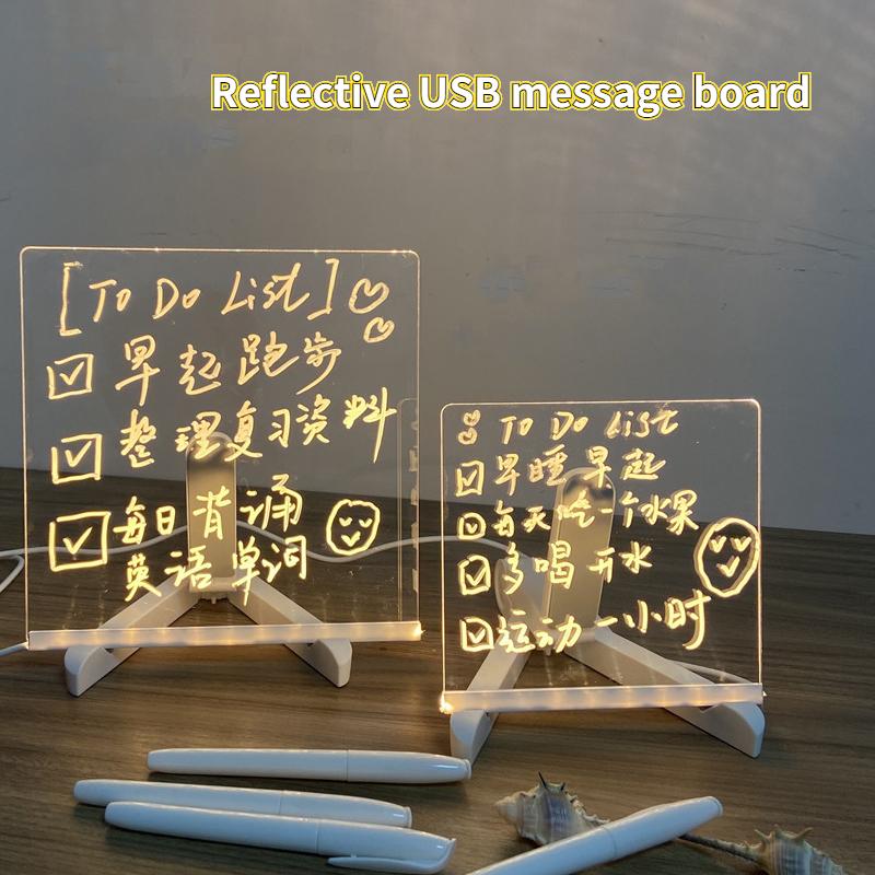 20*20cm Transparent Acrylic Dry Erase Memo Message Board Writing Board LED Lighting