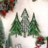 Christmas Tree Wall Decoration 2D Wooden Welcome Hanging Sign, Cartoon Santa Snowman Xmas Party Decor Door Hanger with Rope, Porch Front Holiday
