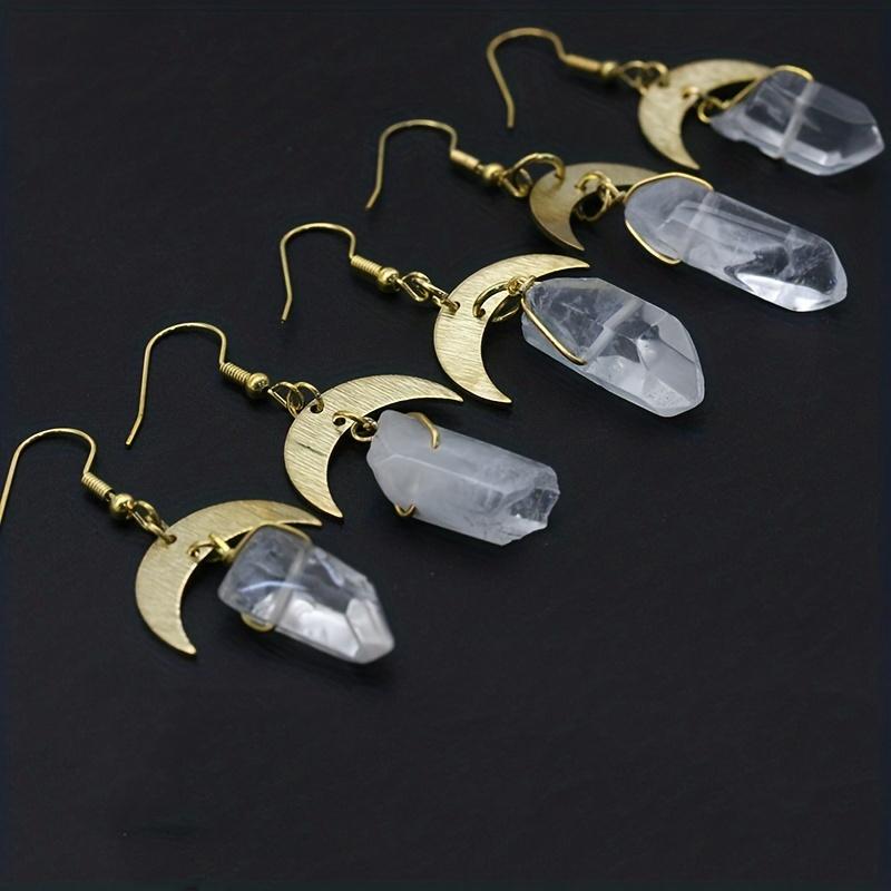 Golden Moon With White Irregular Artificial Crystal Decor Dangle Earrings Elegant Bohemian Style Alloy Jewelry Female Gift